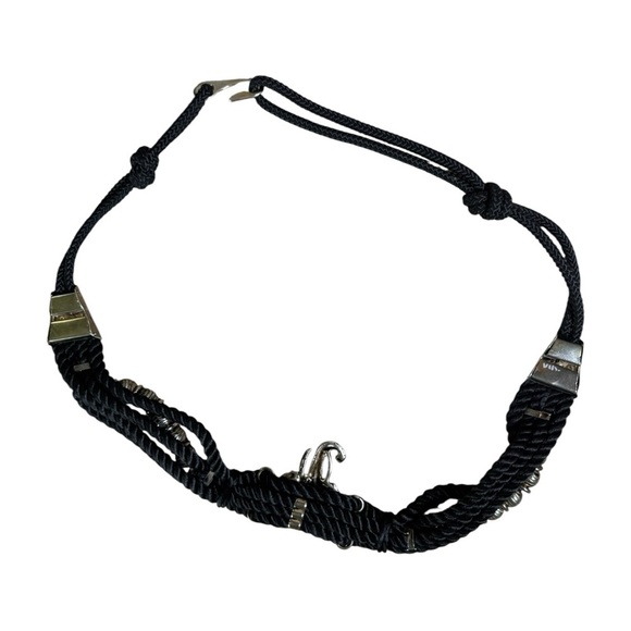 Elephant Statement Rope Belt 38” Length Black Silver Festival Boho - Picture 6 of 8